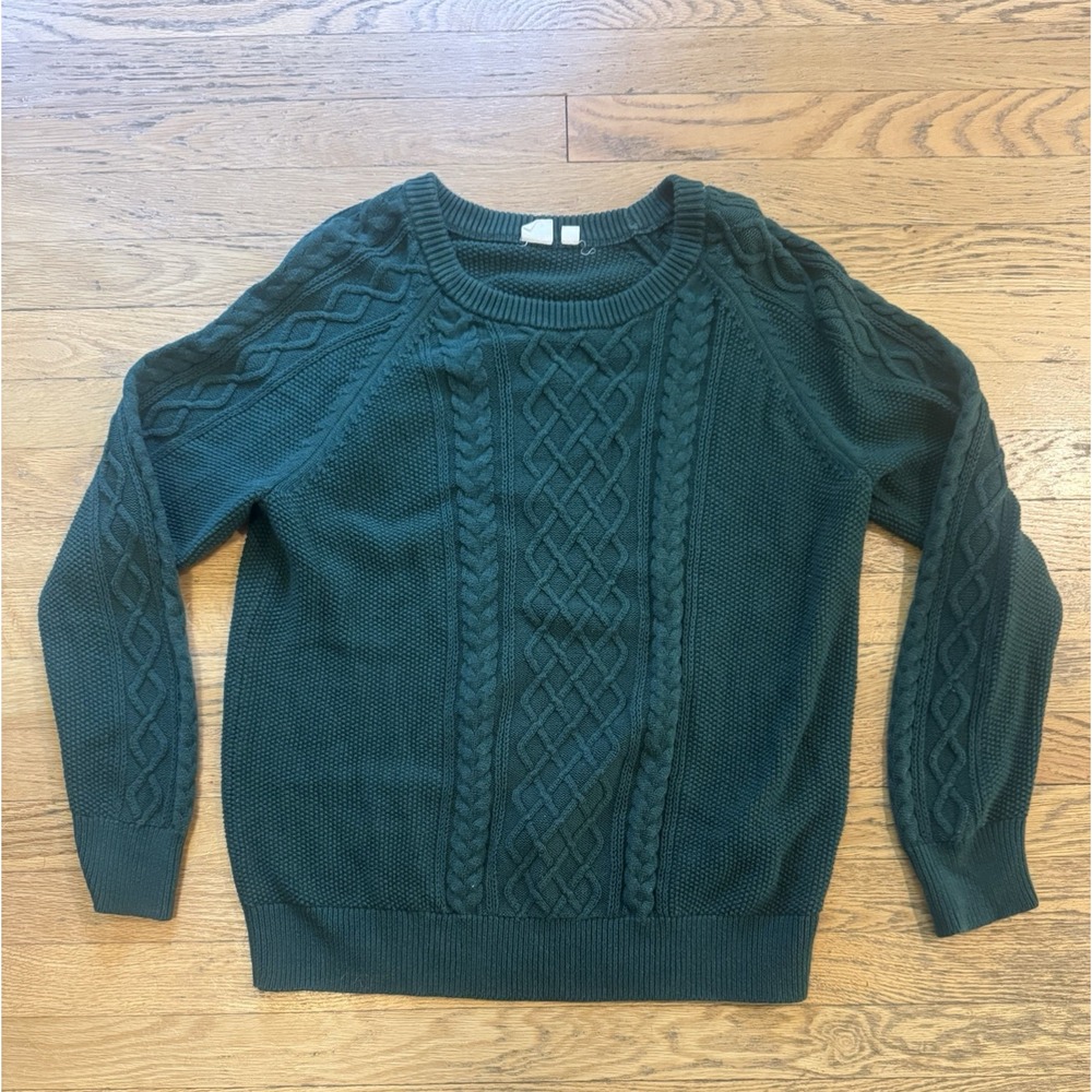 Gap Women Green Cable Knit Sweater Size XL Crewneck Long Sleeve Pullover